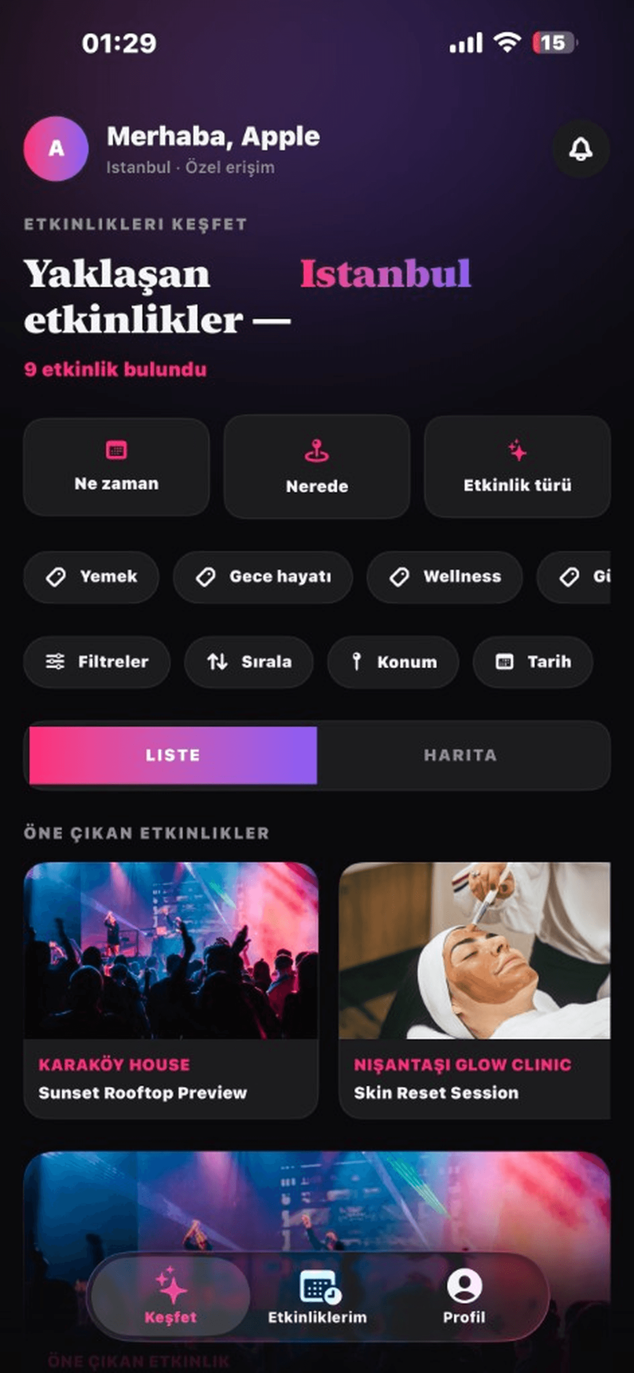 Explore screen