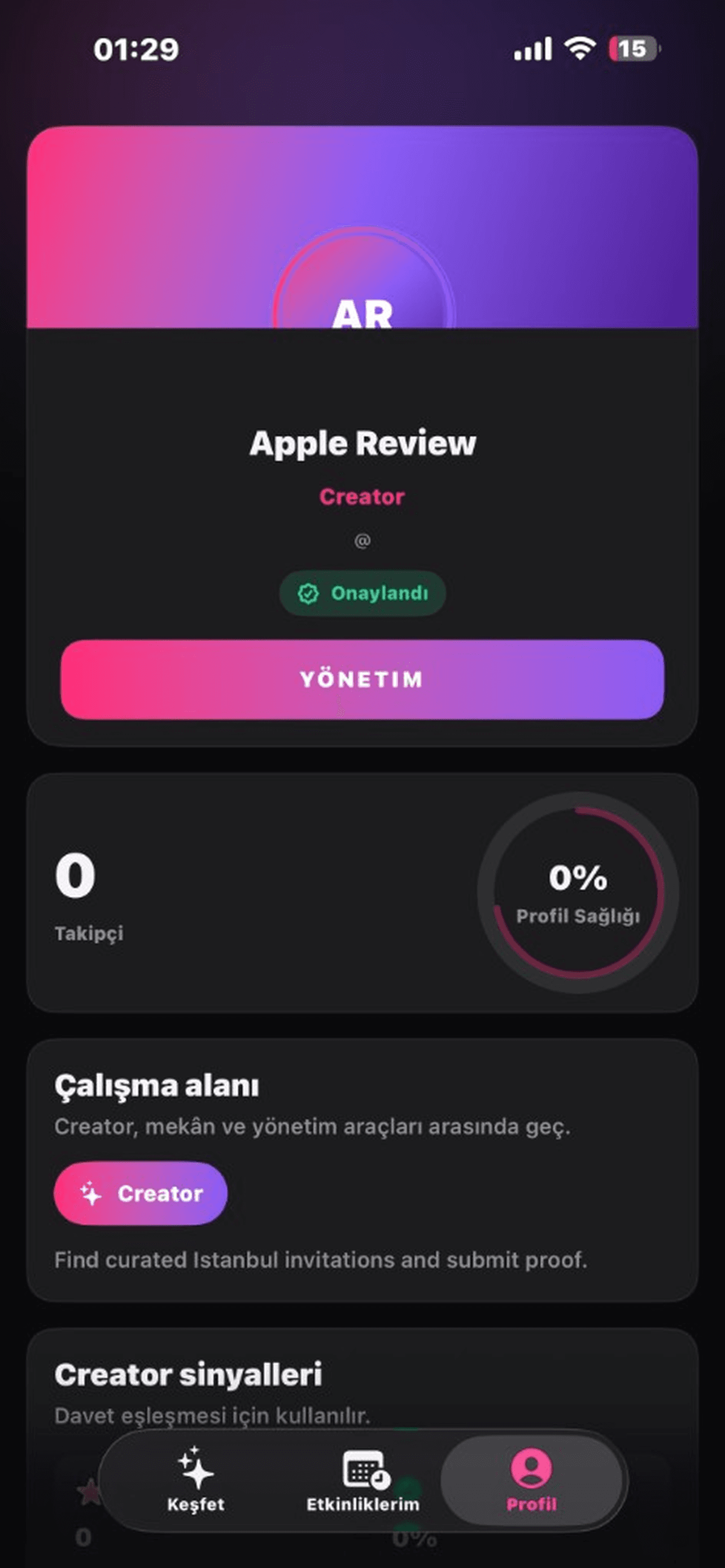 Profile screen